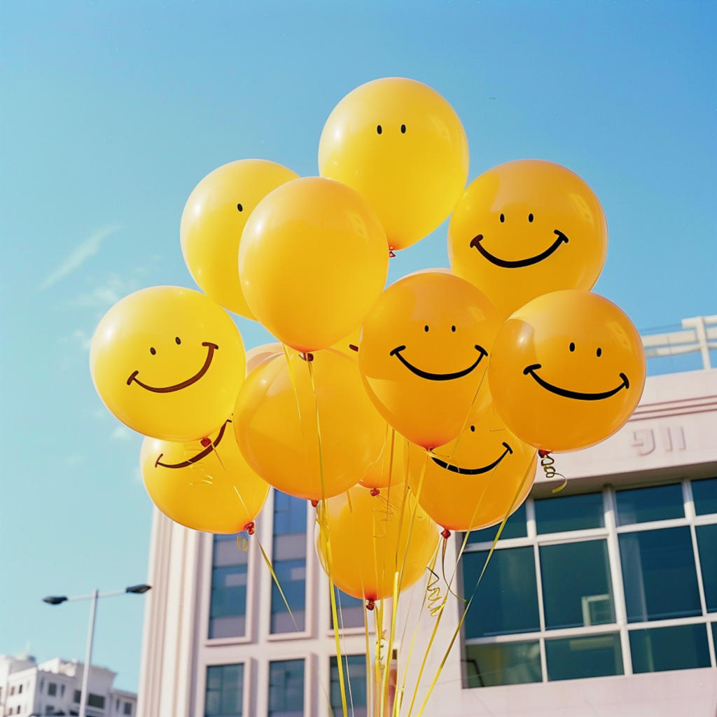Gelbe Luftballons mit Smileys als Symbol fürs Kundenglück