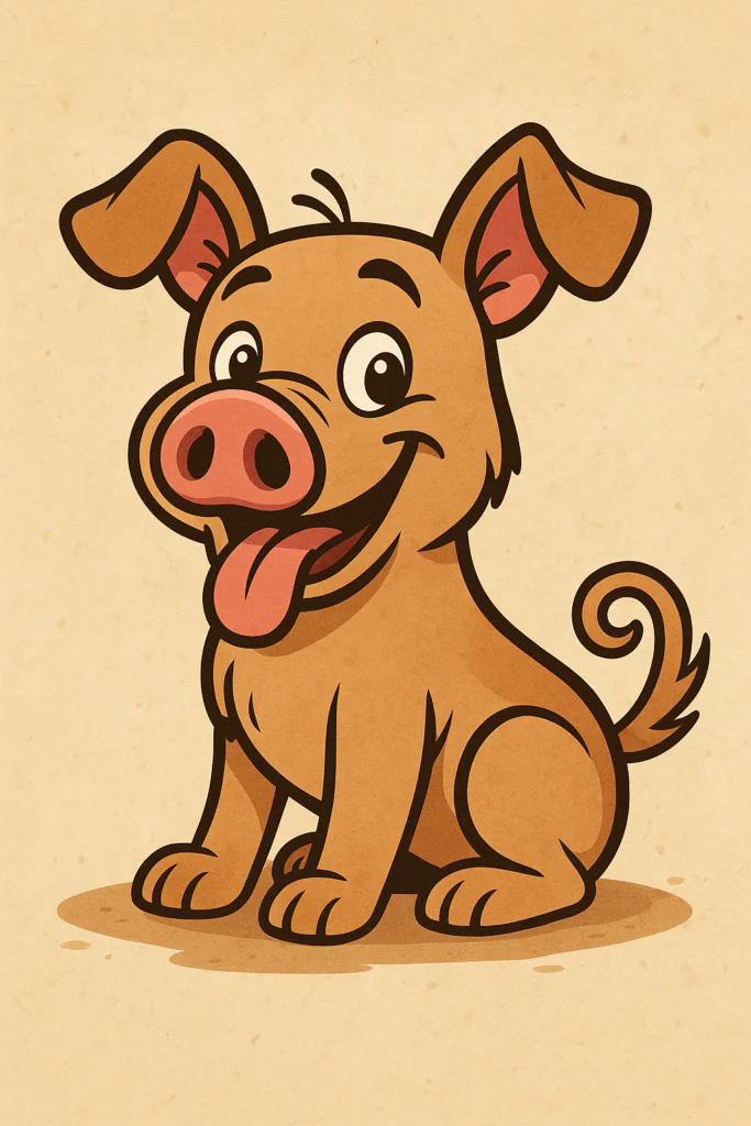 Verspielter Schweinhund im Comic-Stil